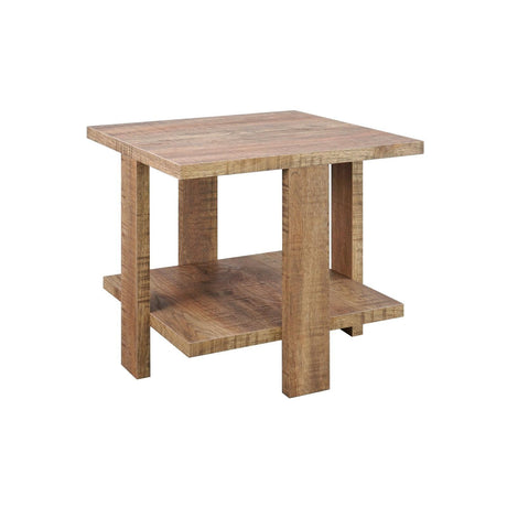 Dawn square mango wood end table in mango finish, side angle