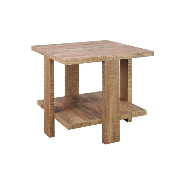 Dawn square mango wood end table in mango finish, side angle