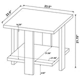 Back view of Dawn end table showing plastic glides