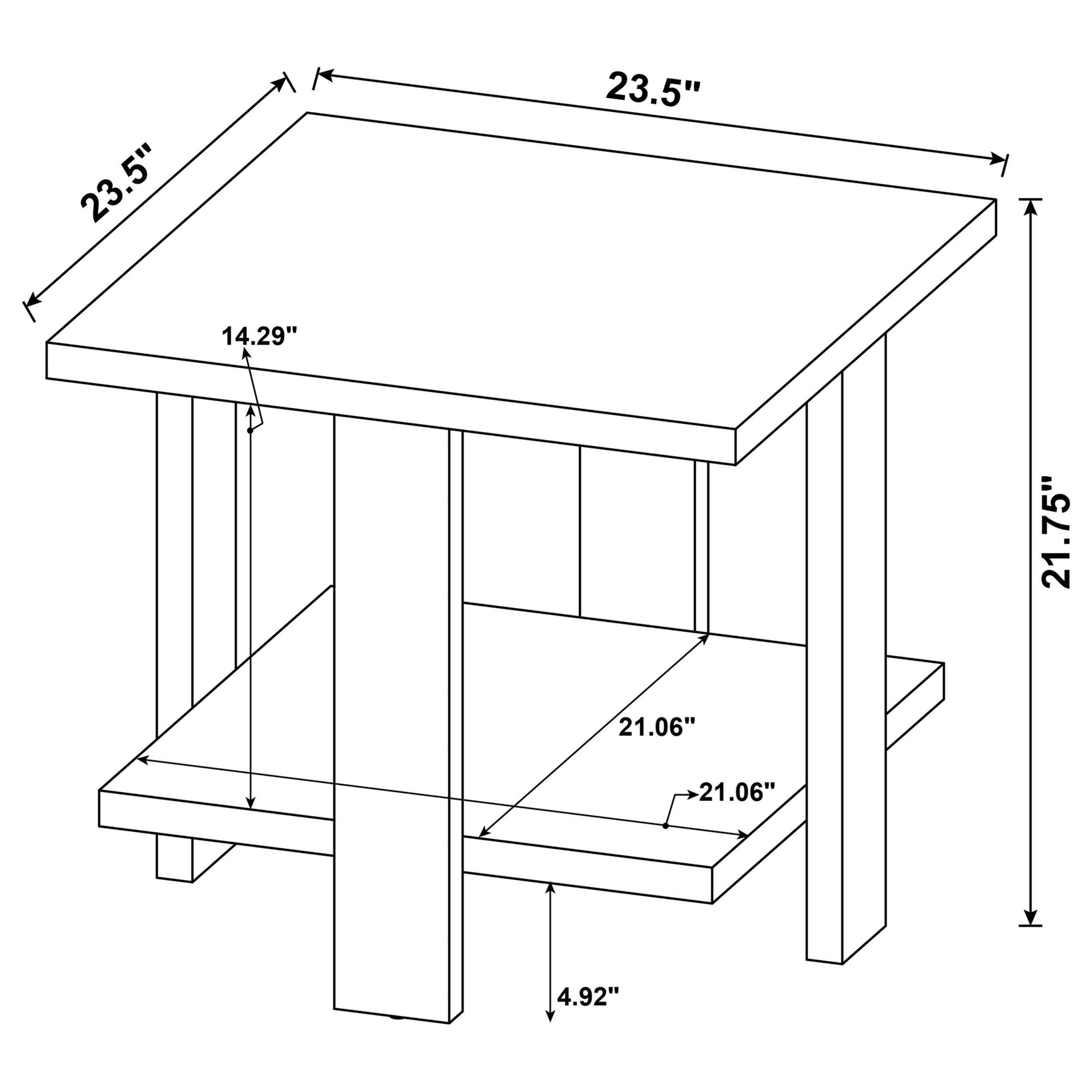 Dawn end table showing plastic glide levelers