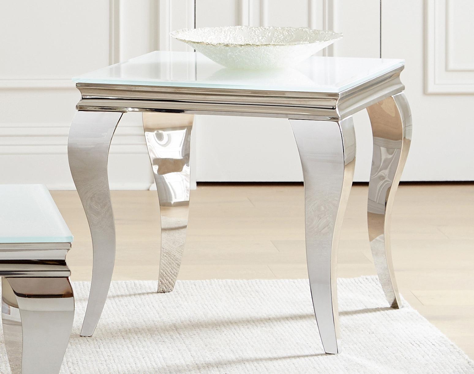 Luna Square End Table showing chrome Queen Anne legs