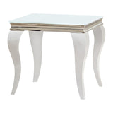 Side view of Luna Square End Table with beveled white glass