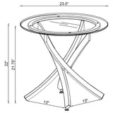 Brooke side table detail of brass metal base and tempered glass surface