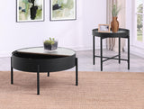Ozella coffee table showing sliding top partially open