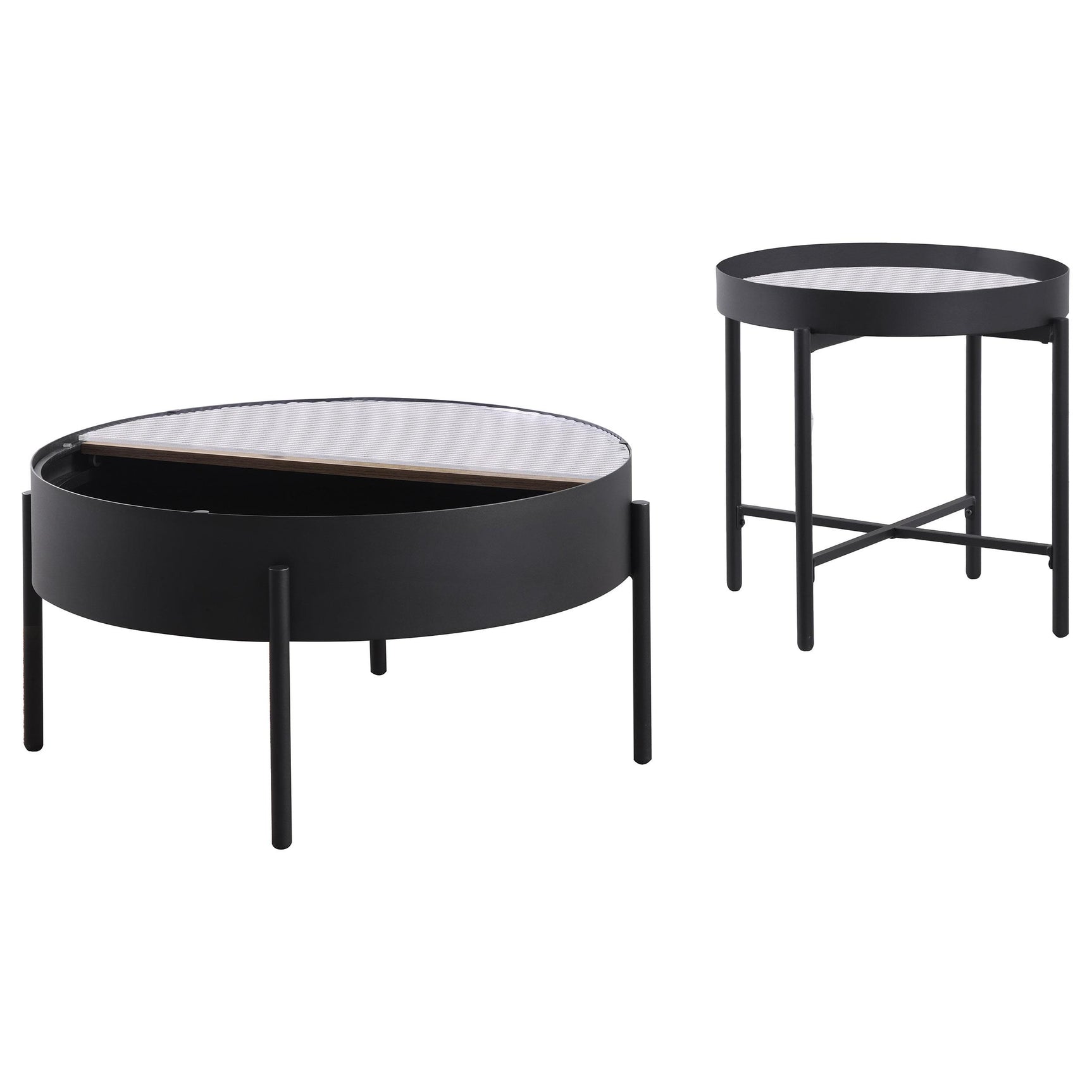Detailed view of tempered reeded glass top on end table