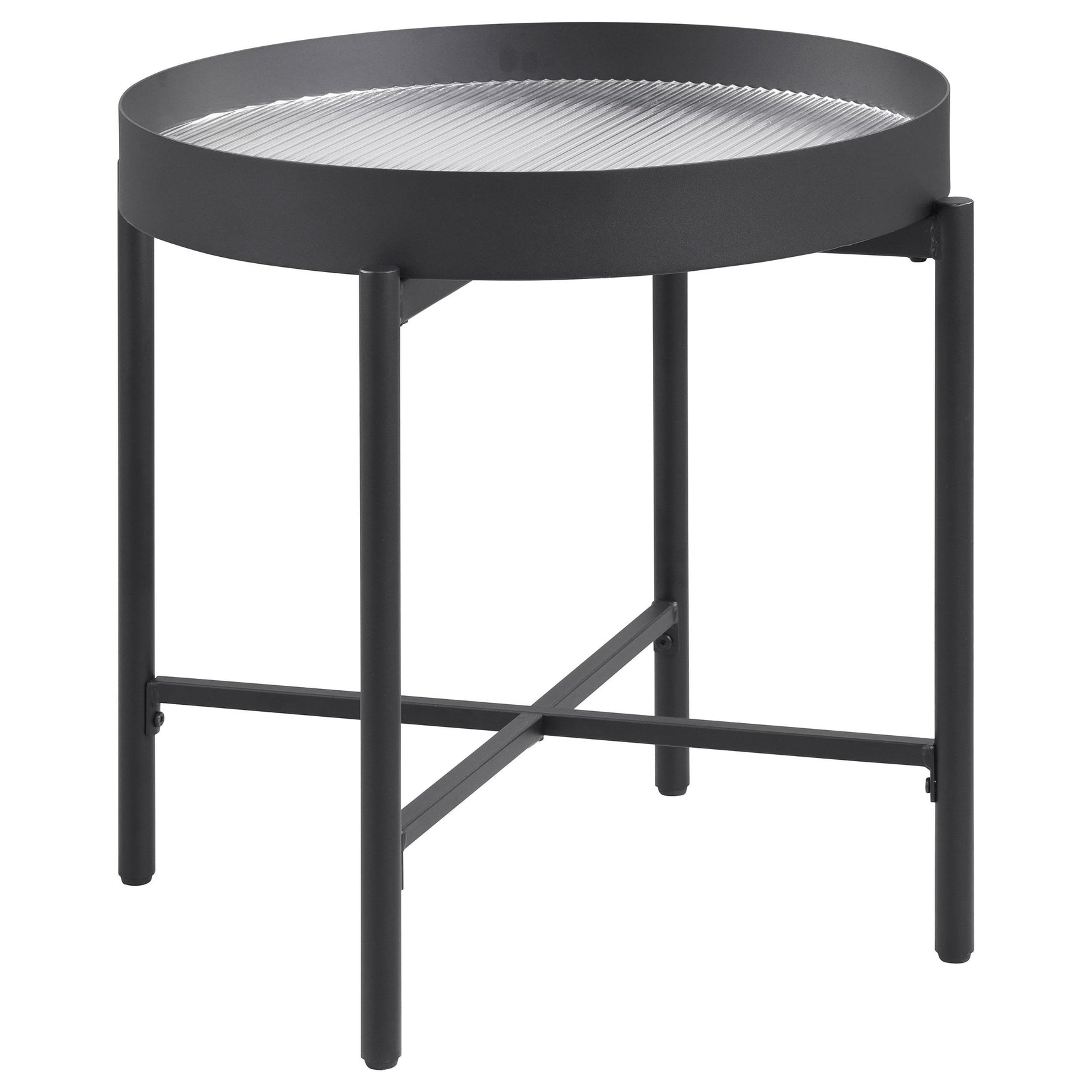 Ozella 2-piece round coffee and end table set in sandy black, front view