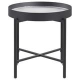 Ozella 2-piece round coffee and end table set in sandy black, front view