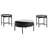 Side view of Ozella coffee table showing hidden storage compartment