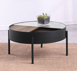 Close-up of Ozella coffee table tempered glass and metal frame
