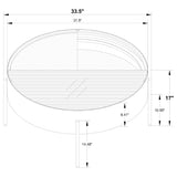 Ozella round coffee table in living room setting, front view