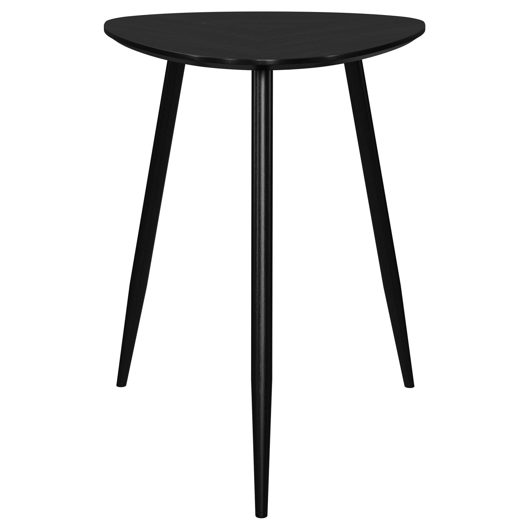 Black mango wood triangular end table close-up corner