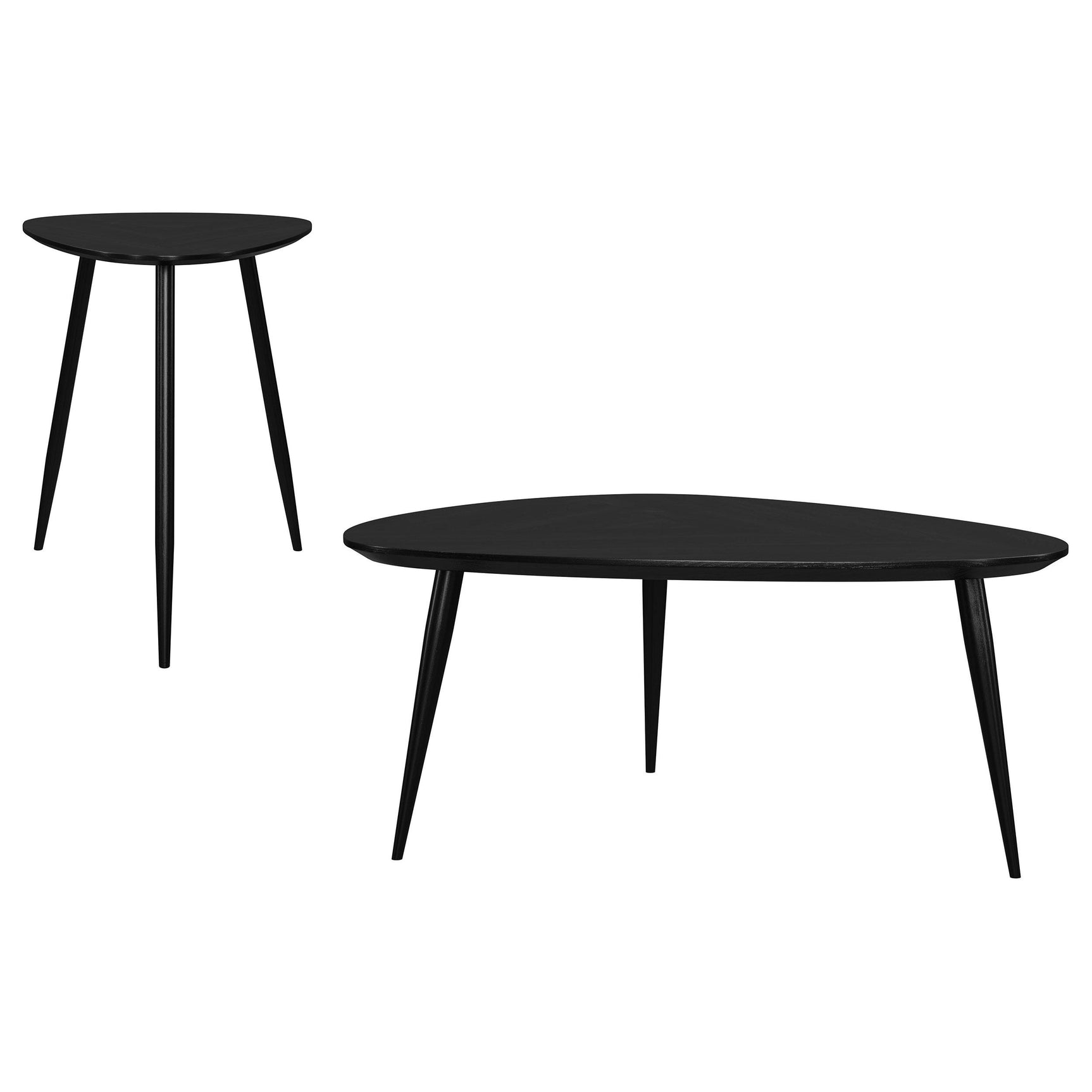 Odessa coffee table side view with triangular black mango wood top