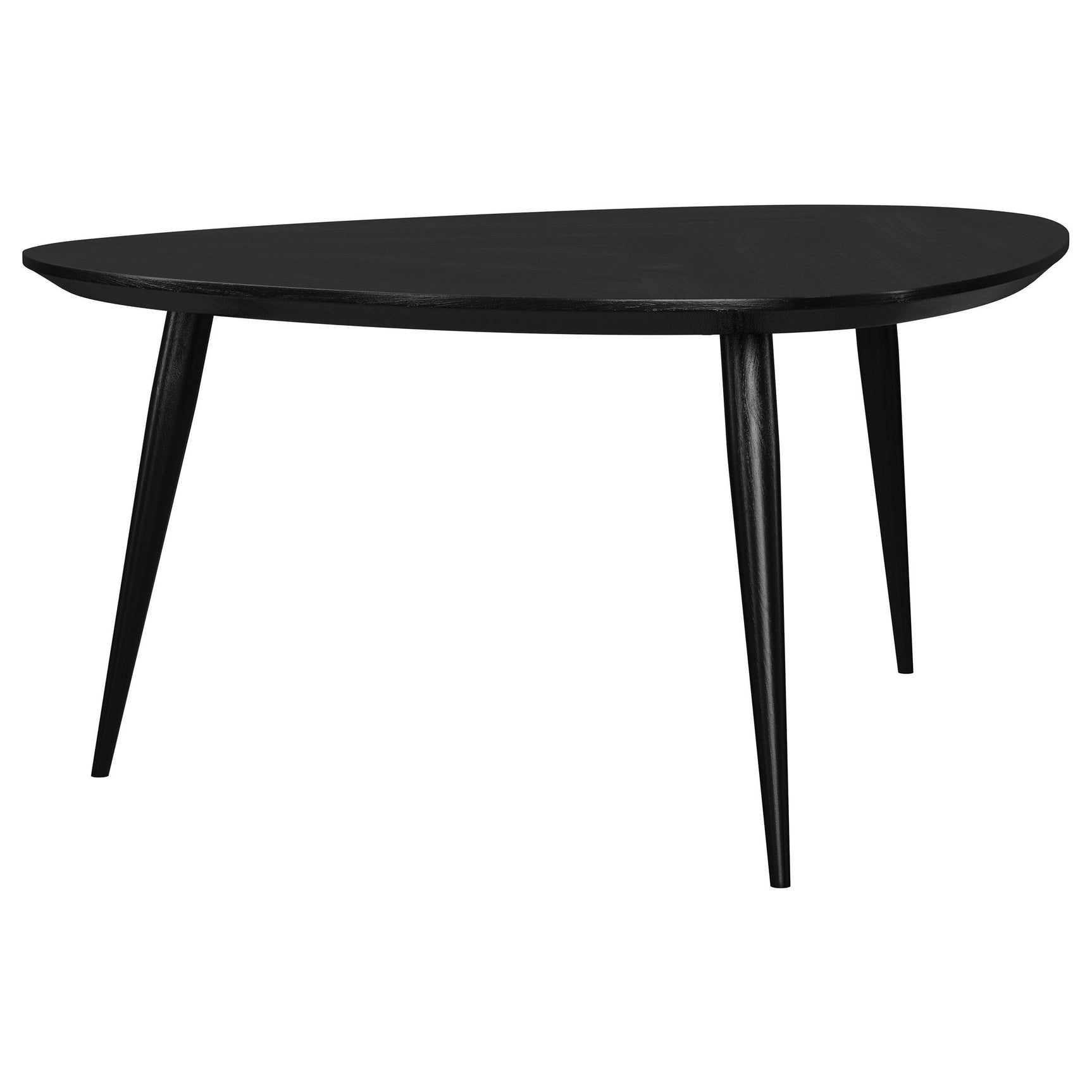 Odessa Triangular Mango Wood Coffee Table Black, front angle view