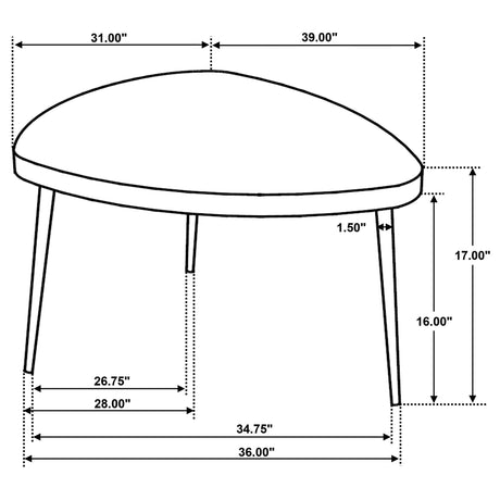 Odessa Triangular Mango Wood Coffee Table Black, front angle view