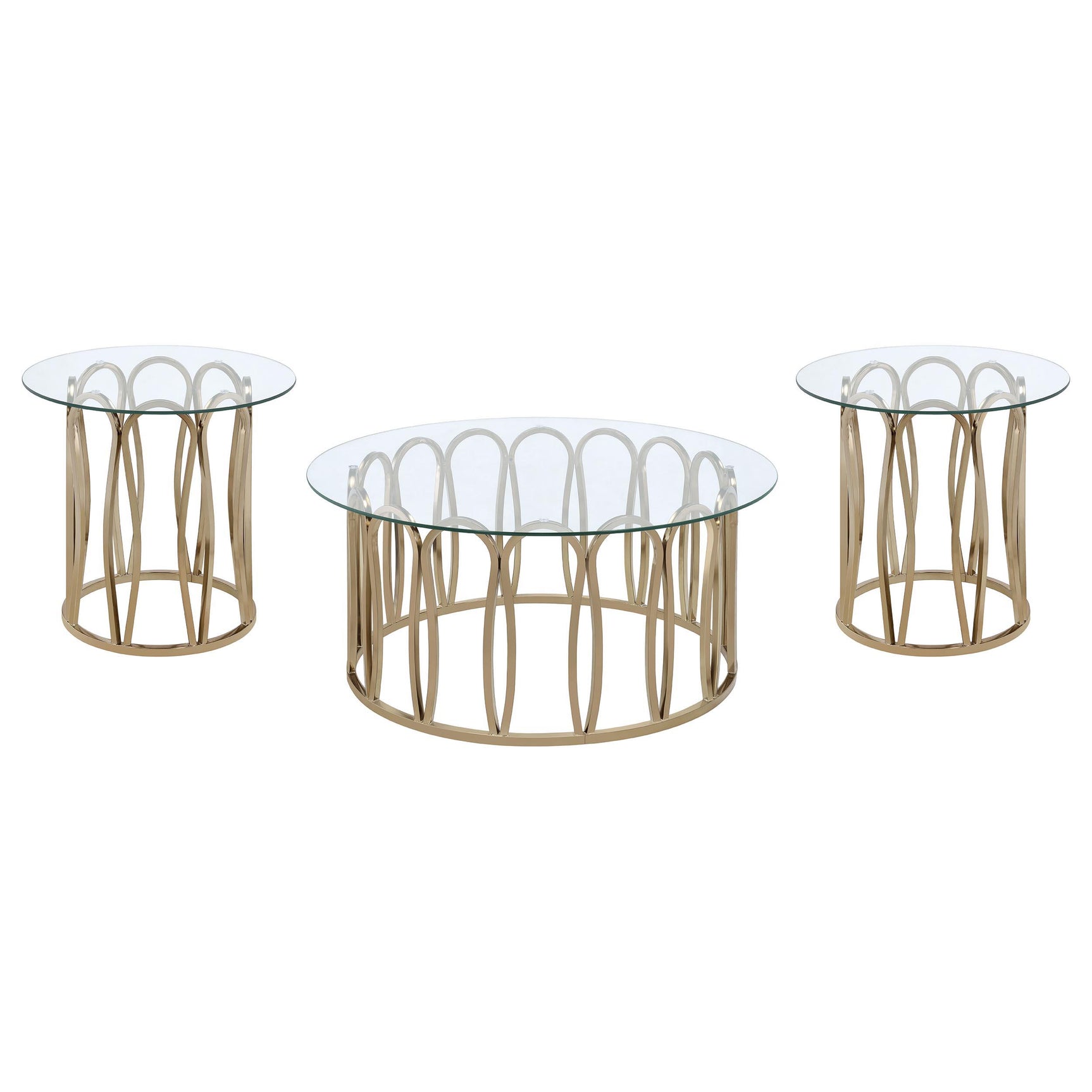 Close-up of chocolate chrome geometric metal base with clear glass top
