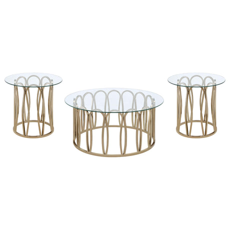 Close-up of chocolate chrome geometric metal base with clear glass top