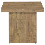 Top view of square coffee table showing wood grain