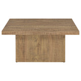 Side view of coffee table with clean lines and block base