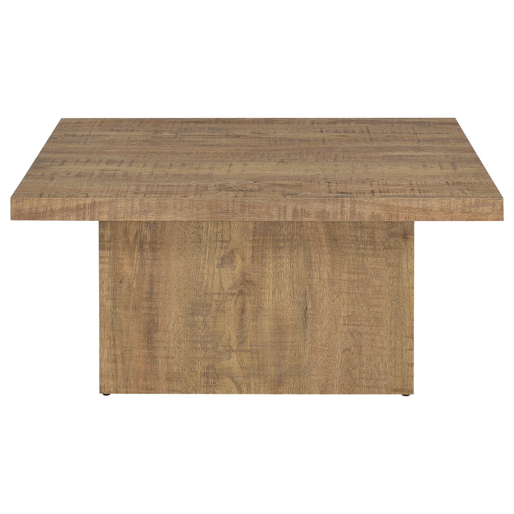 Side view of coffee table with clean lines and block base