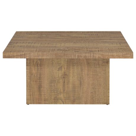 Side view of coffee table with clean lines and block base