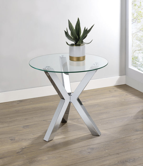 Kenzie round end side table tempered glass top close-up