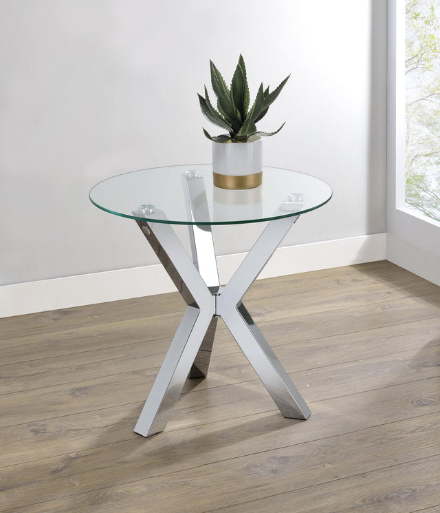 Kenzie round end side table tempered glass top close-up