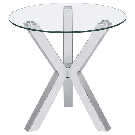 Kenzie round chrome frame side table side angle