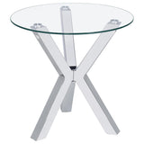 Kenzie end table side angle showing chrome steel frame