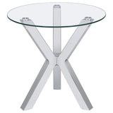 Kenzie coffee table side profile highlighting polished chrome finish