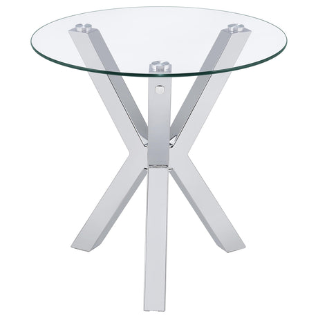 Kenzie end table top view with glass and metal frame