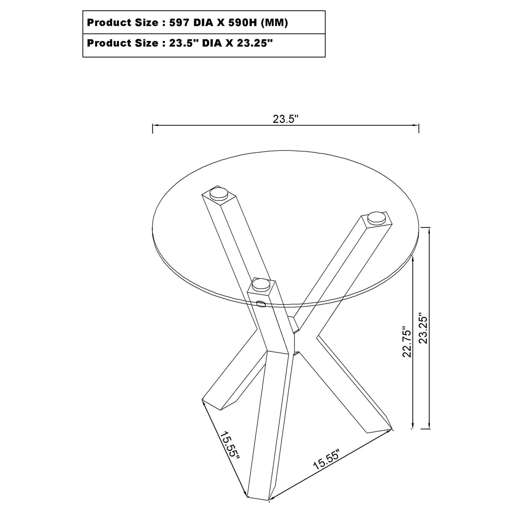 Top view of Kenzie round coffee table showing glass surface