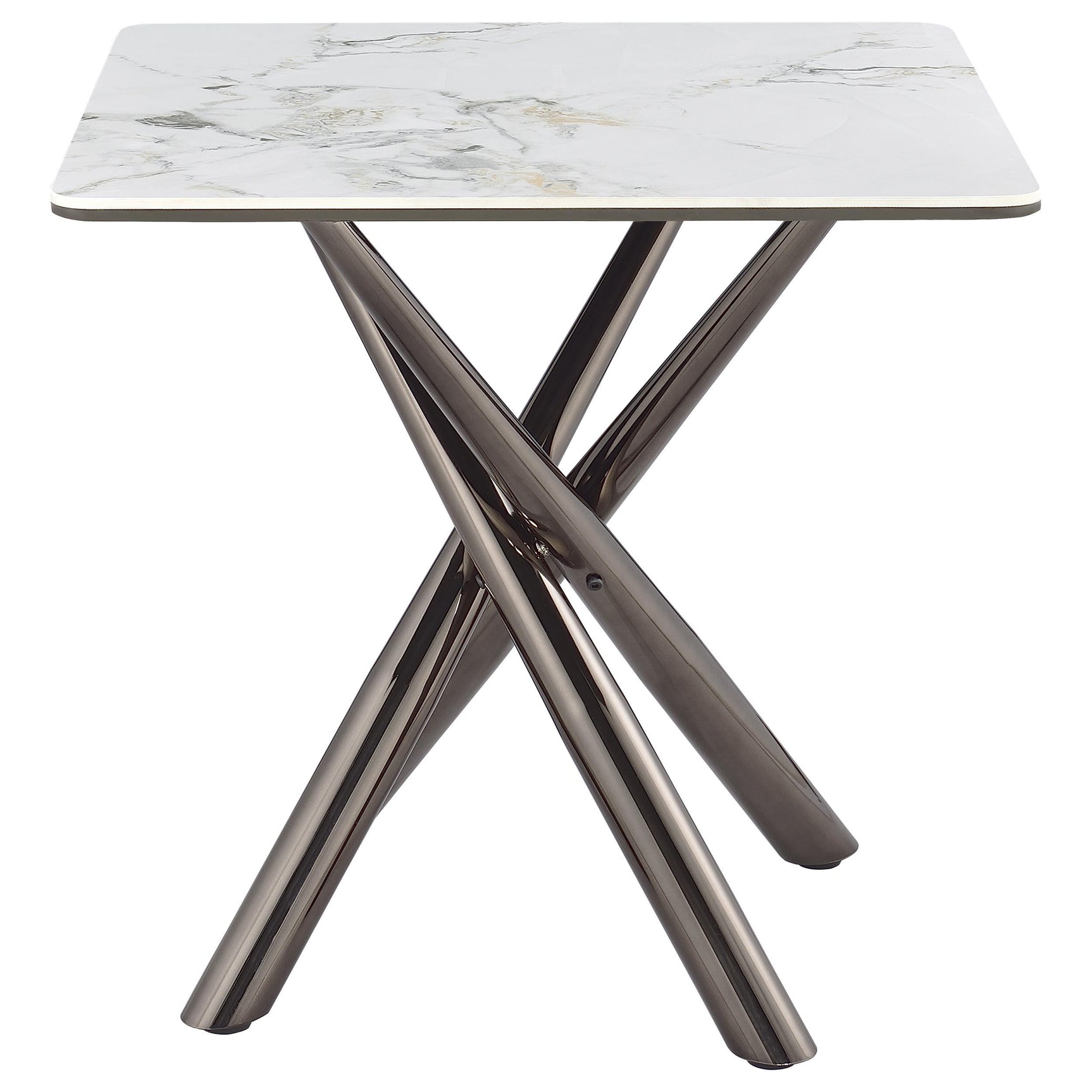 Carvell Square Sintered Stone End Side Table in Mirage White with steel base
