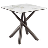 Carvell Square Sintered Stone End Side Table in Mirage White with steel base