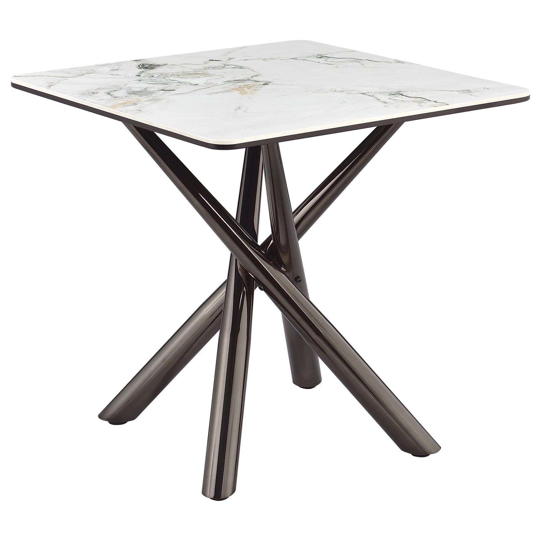 Carvell Square Sintered Stone End Side Table in Mirage White with steel base