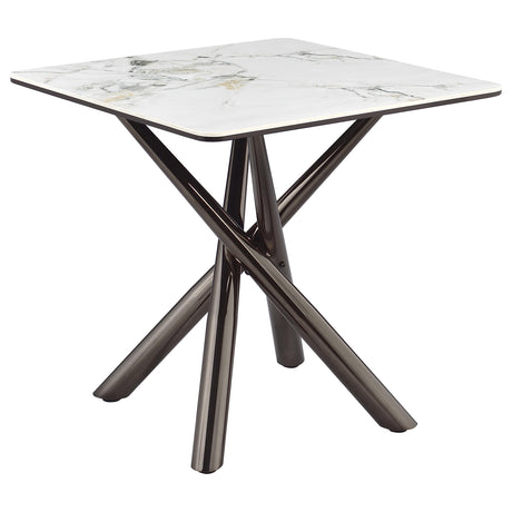 Carvell Square Sintered Stone End Side Table in Mirage White with steel base