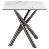 Carvell Square Sintered Stone End Side Table in Mirage White with steel base