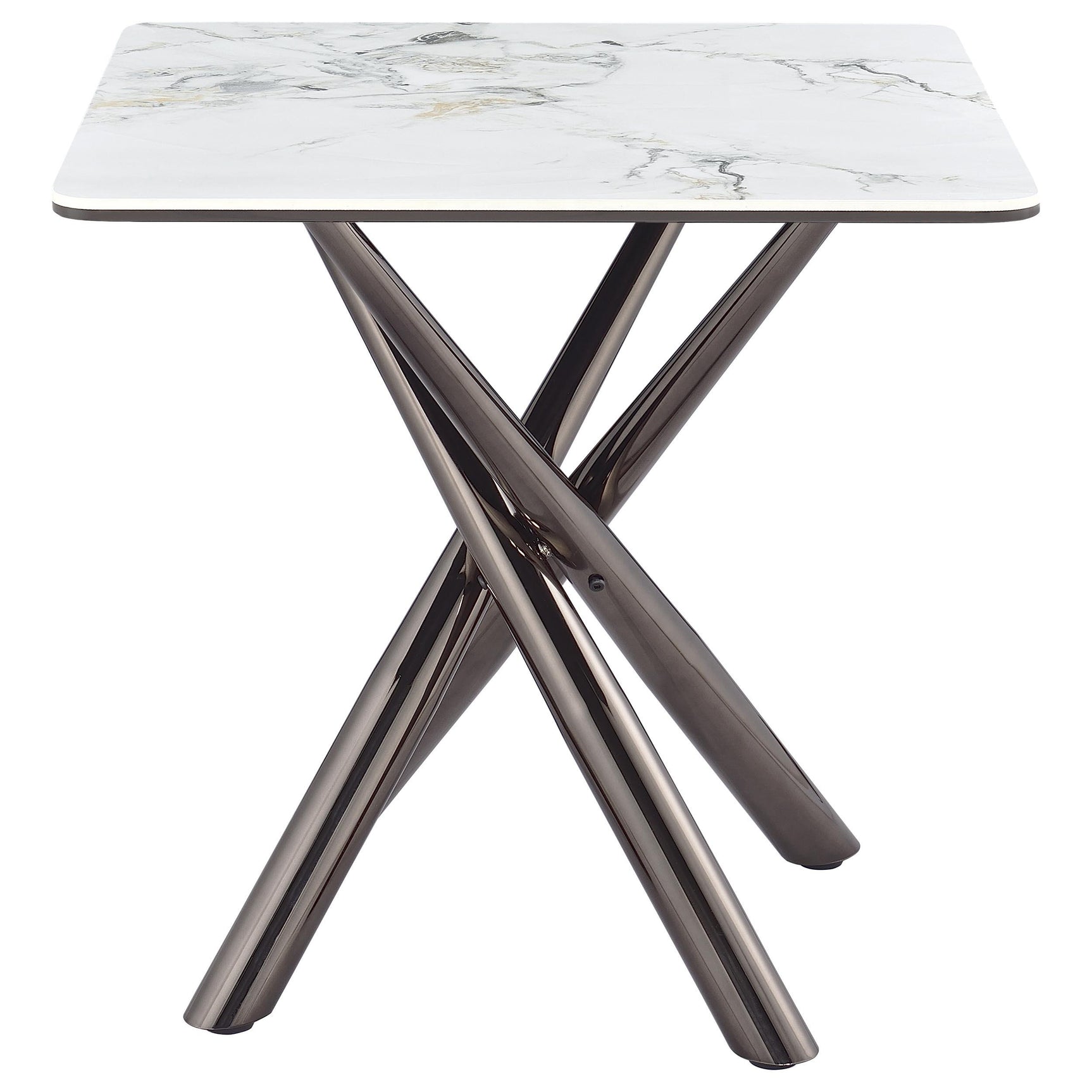 Carvell Square Sintered Stone End Side Table in Mirage White with steel base