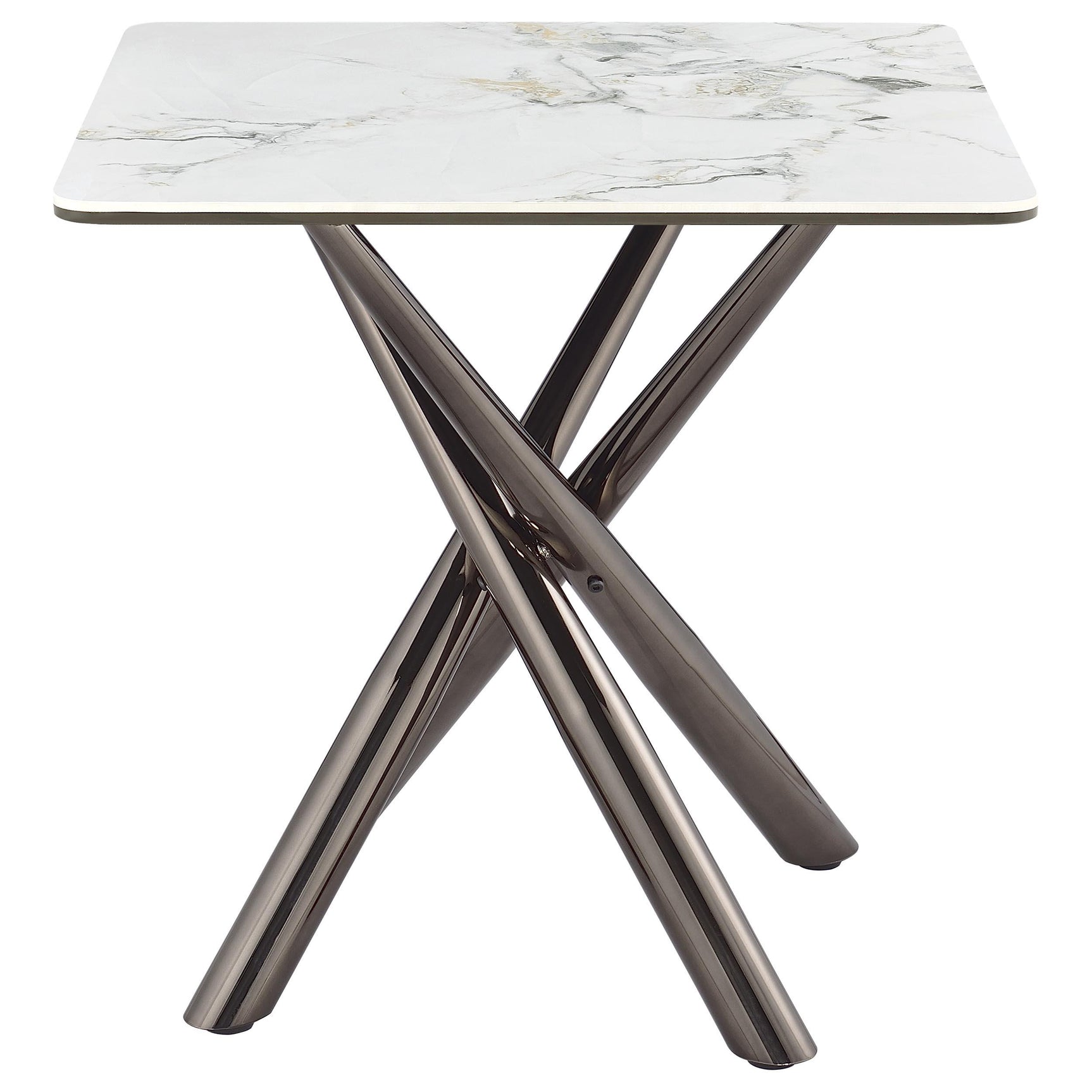 Carvell Square Sintered Stone End Side Table in Mirage White with steel base