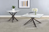 Carvell Square Sintered Stone End Side Table in Mirage White with steel base