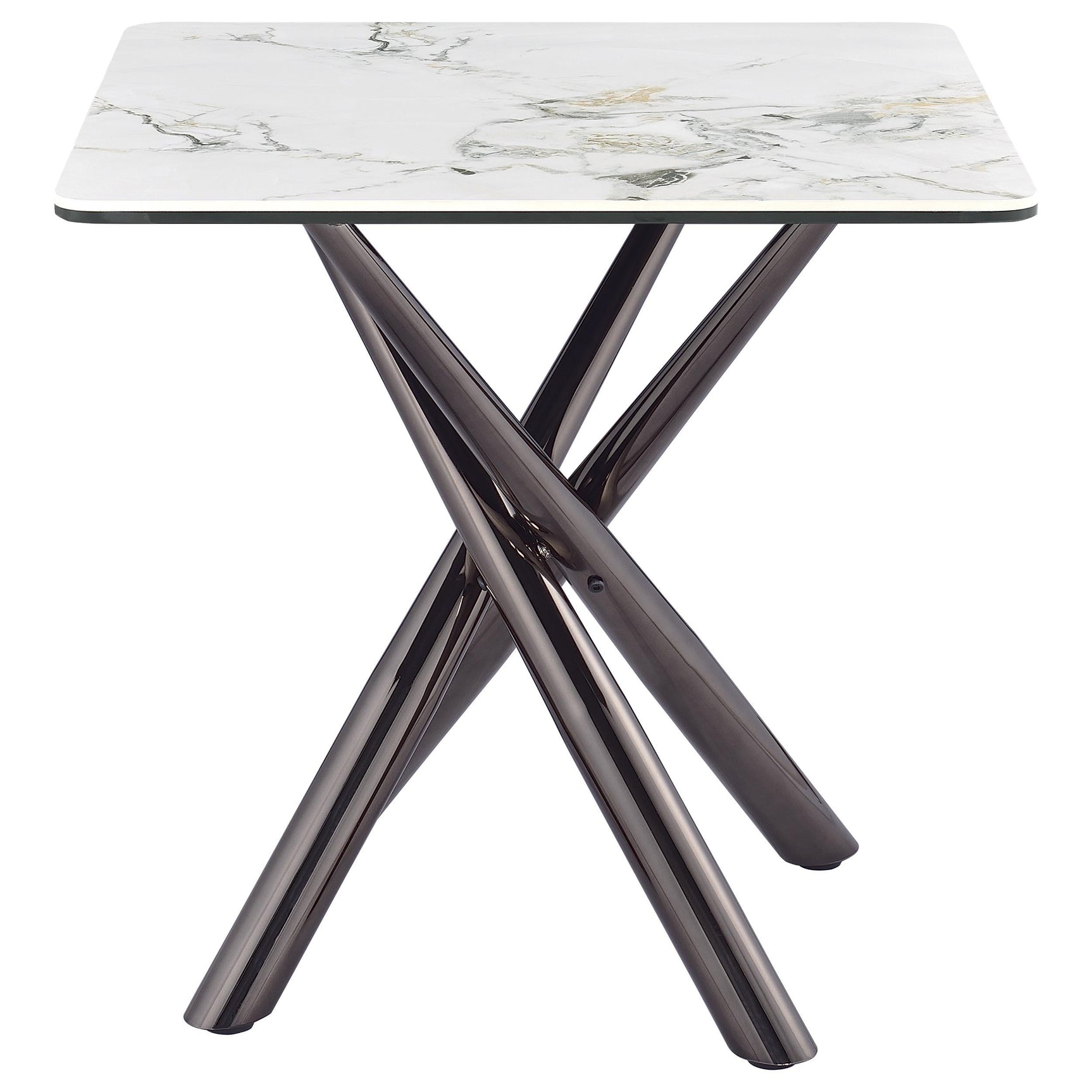 Side angle of coffee table showing top and base