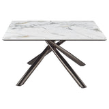 Black tempered glass layer under sintered stone top on Carvell Coffee Table
