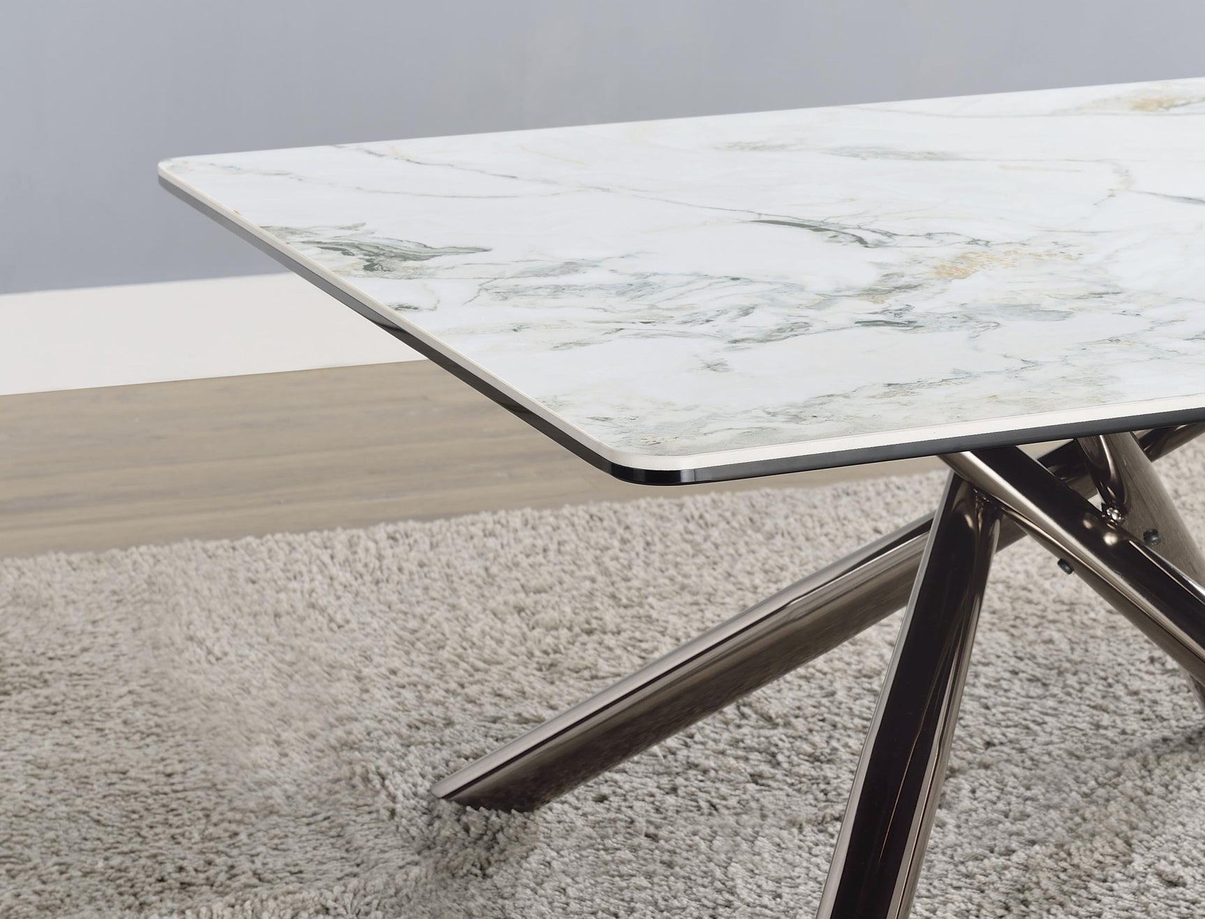 Carvell Coffee Table corner detail with steel base