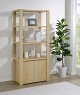 Laurelton 3-shelf tall media tower pier cabinet in light oak, front view