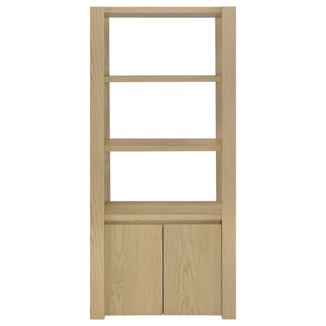 Laurelton 3-shelf tall media tower pier cabinet in light oak, front view