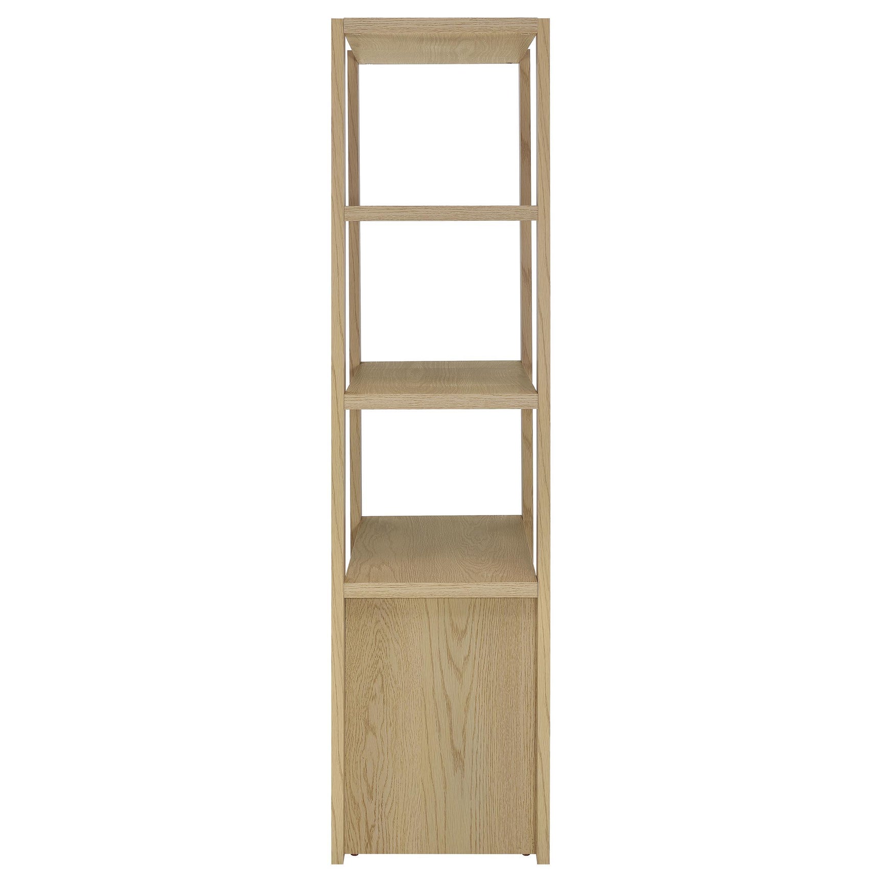 Laurelton 3-shelf tall media tower pier cabinet in light oak, front view