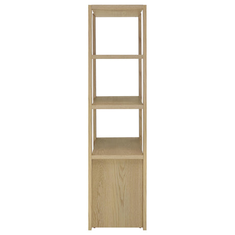 Laurelton 3-shelf tall media tower pier cabinet in light oak, front view