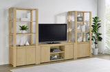 Laurelton 3-shelf tall media tower pier cabinet in light oak, front view