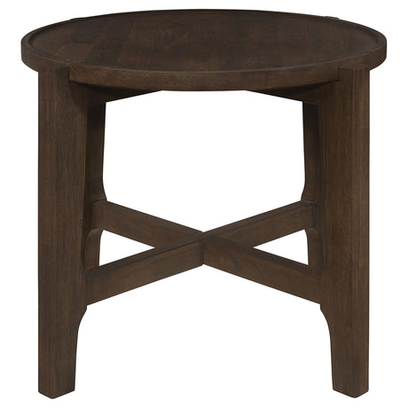 Dark brown recessed tabletop surface of coffee table