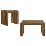 Odilia coffee table close-up showing wood grain and mitered corner
