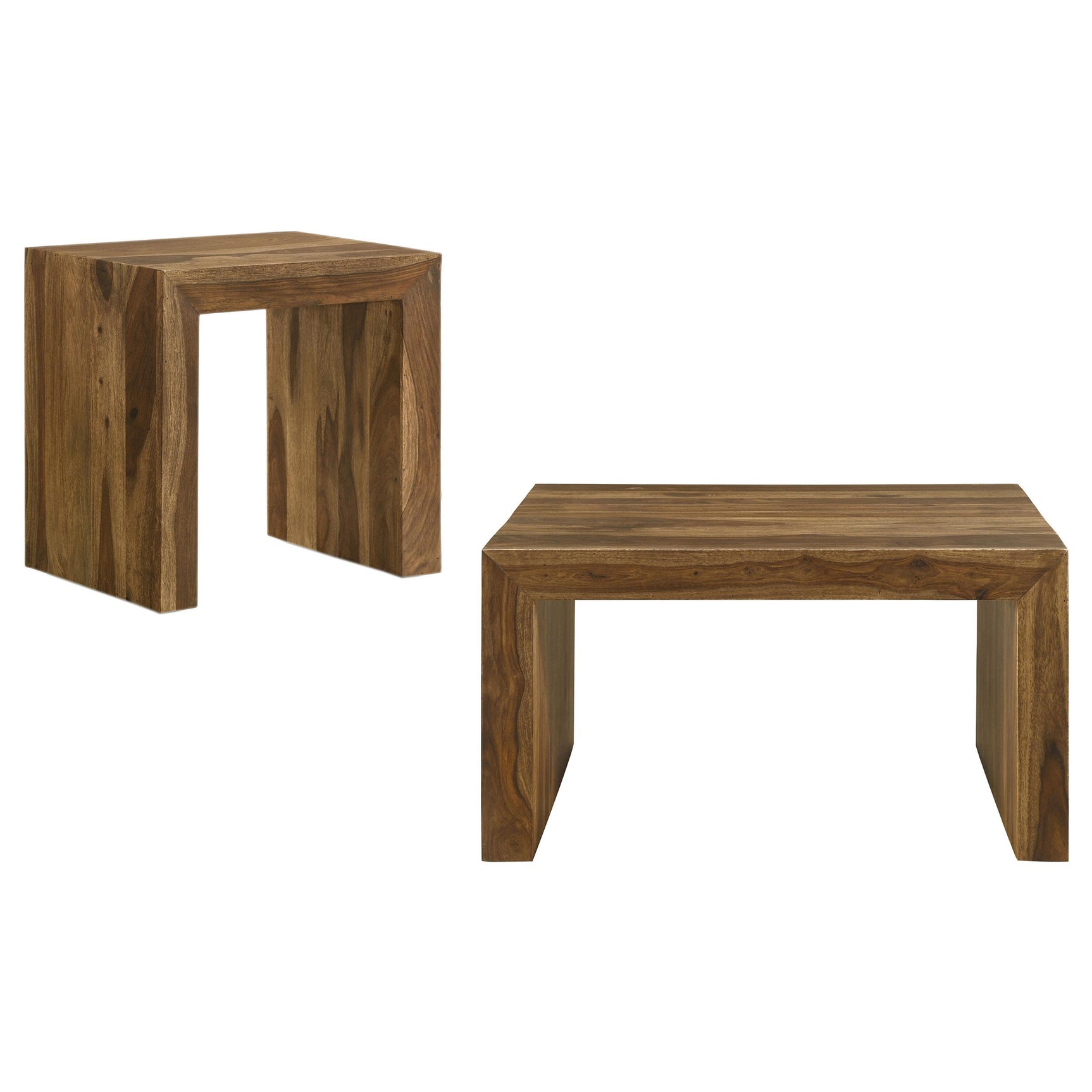 Odilia coffee table close-up showing wood grain and mitered corner